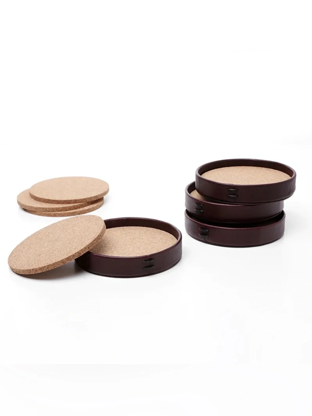 NWT Liiton Leather Stacked Drink Coaster Set - Dark Brown